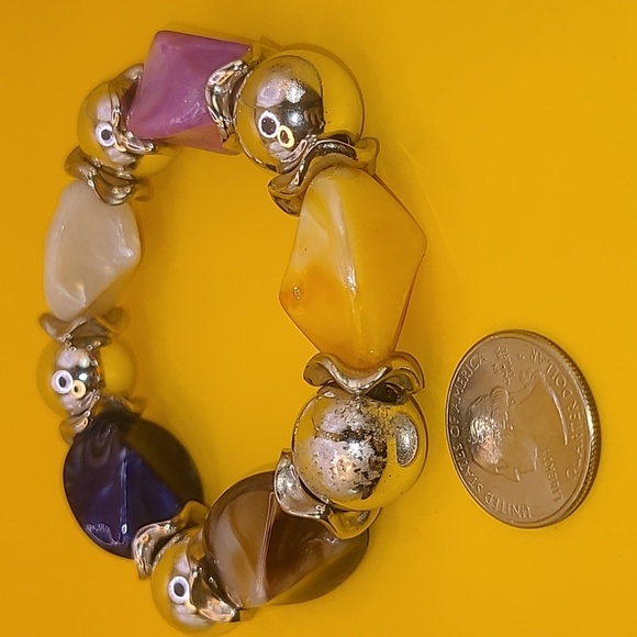 Stretch bracelet with silver tone beads and faux multicolored stones - Picture 3 of 3